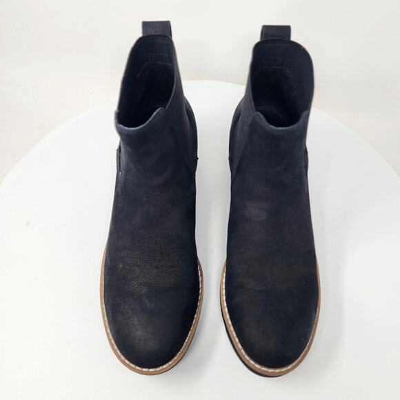 Eileen Fisher Luv Wedge Chelsea Boots Women 7 Black Nubuck Leather Ankle Bootie - Picture 3 of 14